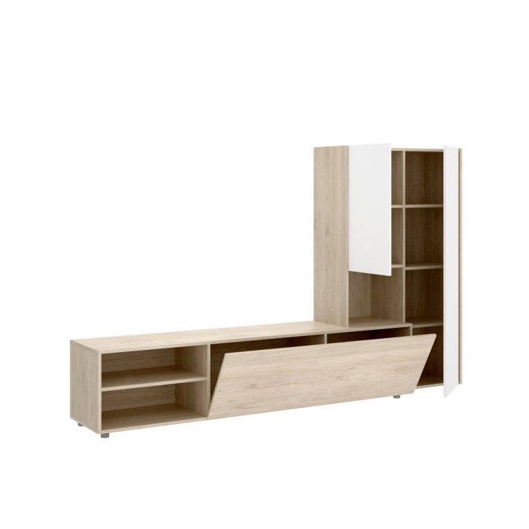 Parete attrezzata multifunzione 227cm bianca e rovere - Abrino