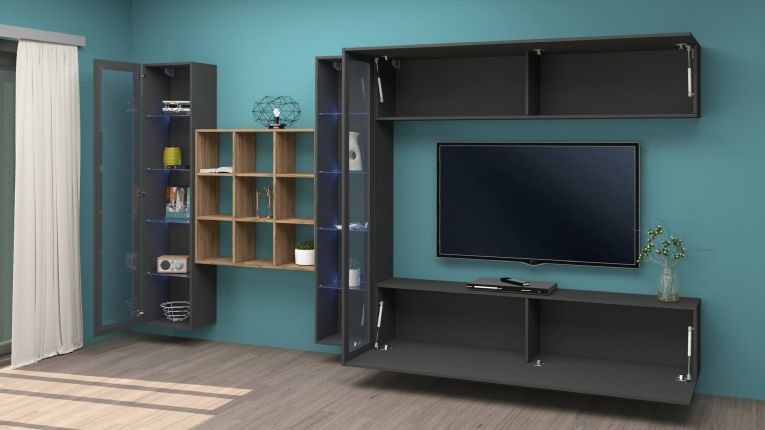 Parete attrezzata multifunzione 350cm antracite - Avella