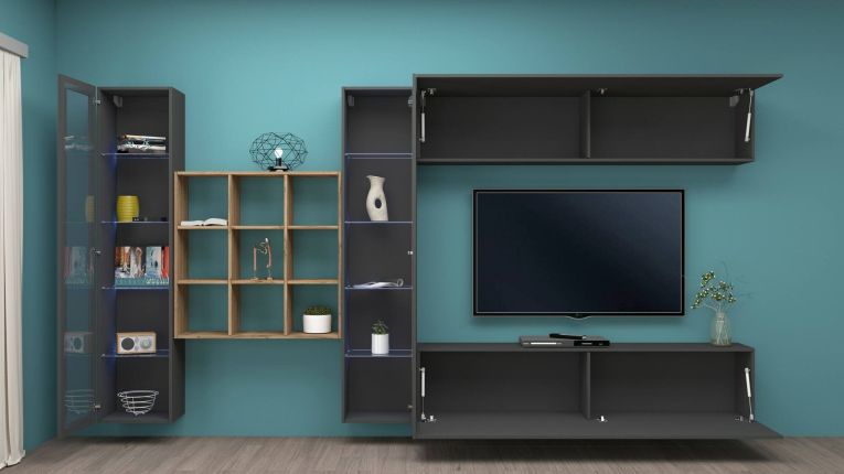 Parete attrezzata multifunzione 350cm antracite - Avella
