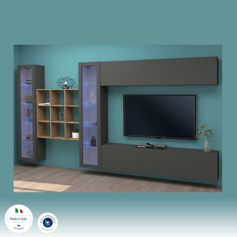 Parete attrezzata multifunzione 350cm antracite - Avella