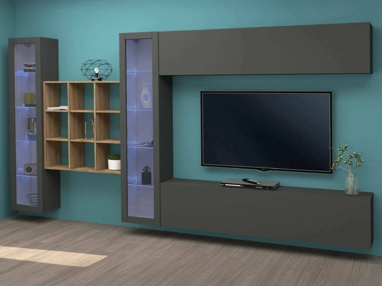 Parete attrezzata multifunzione 350cm antracite - Avella