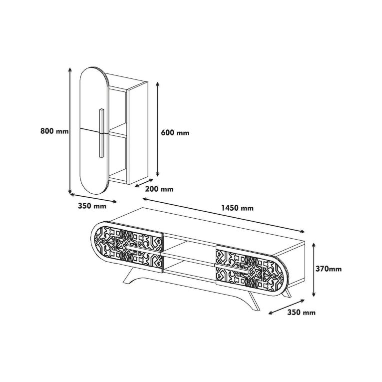 Parete attrezzata Nemb, Set da soggiorno modulabile, Mobile salotto multiuso, Armadio porta TV moderno, 145x35h37 cm, Noce e Bianco