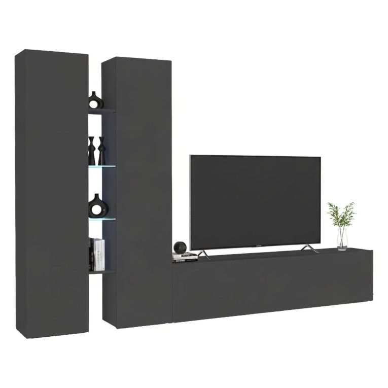 Parete Attrezzata Nero Antracite 12 Ripiani Modulabile 280x30x180h cm, 12 Vani - Grado