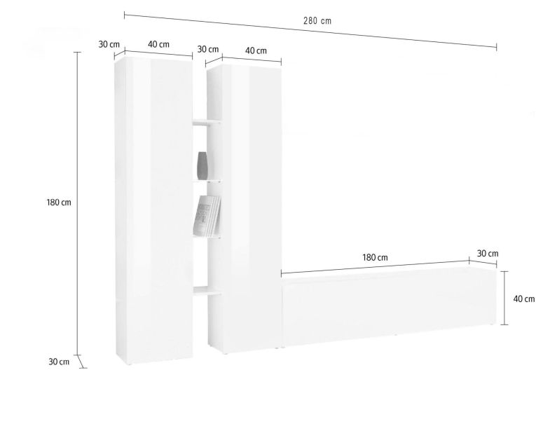 Parete Attrezzata Nero Antracite 12 Ripiani Modulabile 280x30x180h cm, 12 Vani - Grado