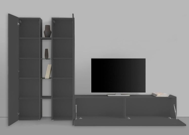 Parete Attrezzata Nero Antracite 12 Ripiani Modulabile 280x30x180h cm, 12 Vani - Grado