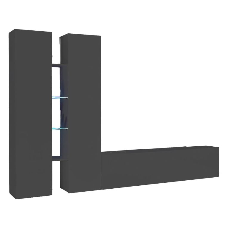 Parete Attrezzata Nero Antracite 12 Ripiani Modulabile 280x30x180h cm, 12 Vani - Grado