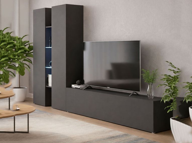 Parete Attrezzata Nero Antracite 12 Ripiani Modulabile 280x30x180h cm, 12 Vani - Grado