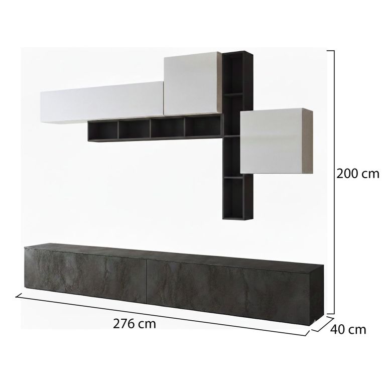 Parete Attrezzata Nero Antracite Bianco 5 Ripiani Modulabile, Apertura Battente, a Ribalta - Ippona