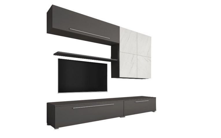 Parete Attrezzata Nero Antracite Bianco Marmo Modulabile 4 Ripiani, 10 Vani - Saluzzo