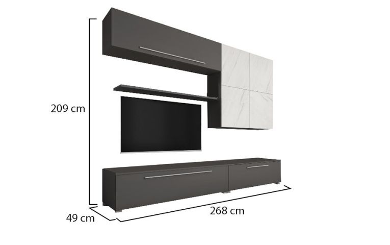 Parete Attrezzata Nero Antracite Bianco Marmo Modulabile 4 Ripiani, 10 Vani - Saluzzo