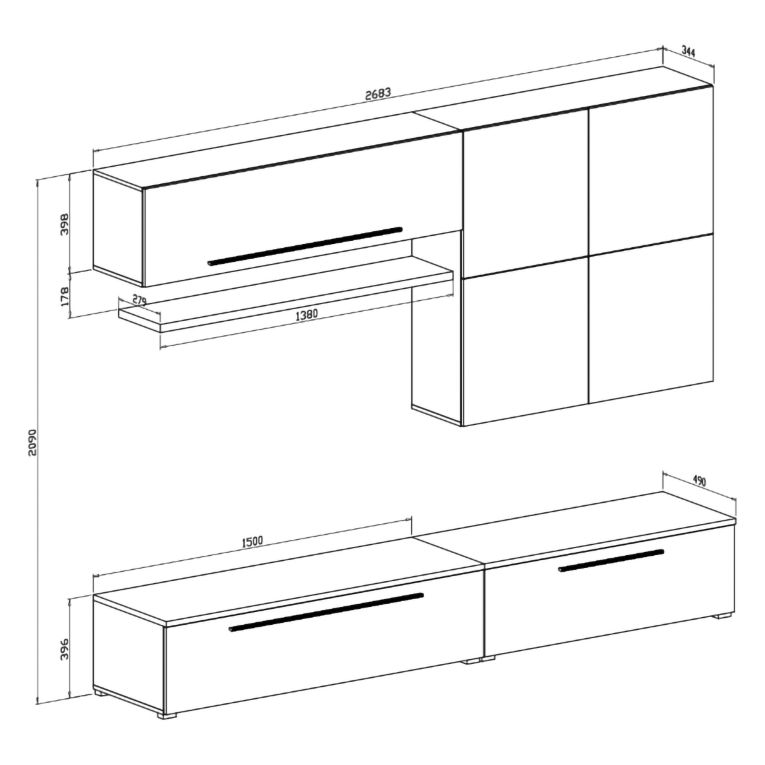 Parete Attrezzata Nero Antracite Bianco Marmo Modulabile 4 Ripiani, 10 Vani - Saluzzo