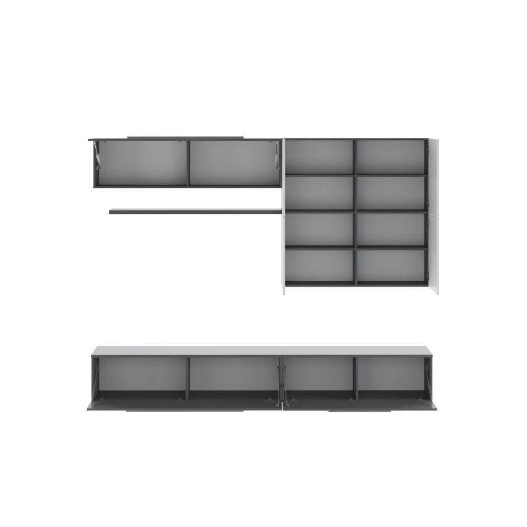 Parete Attrezzata Nero Antracite Bianco Marmo Modulabile 4 Ripiani, 10 Vani - Saluzzo