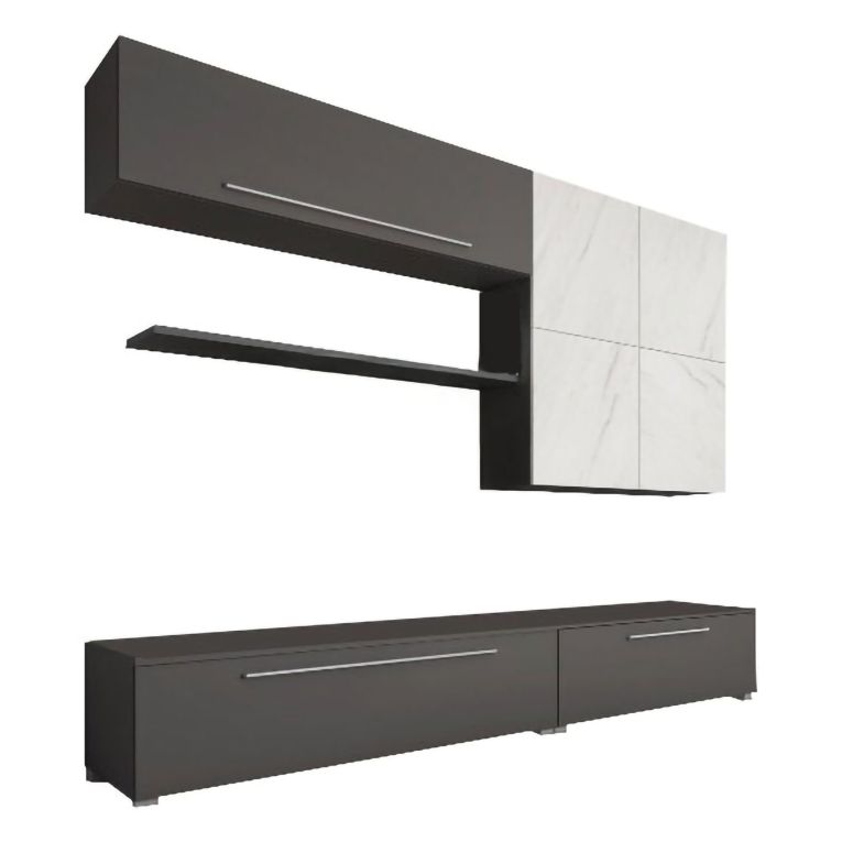 Parete Attrezzata Nero Antracite Bianco Marmo Modulabile 4 Ripiani, 10 Vani - Saluzzo