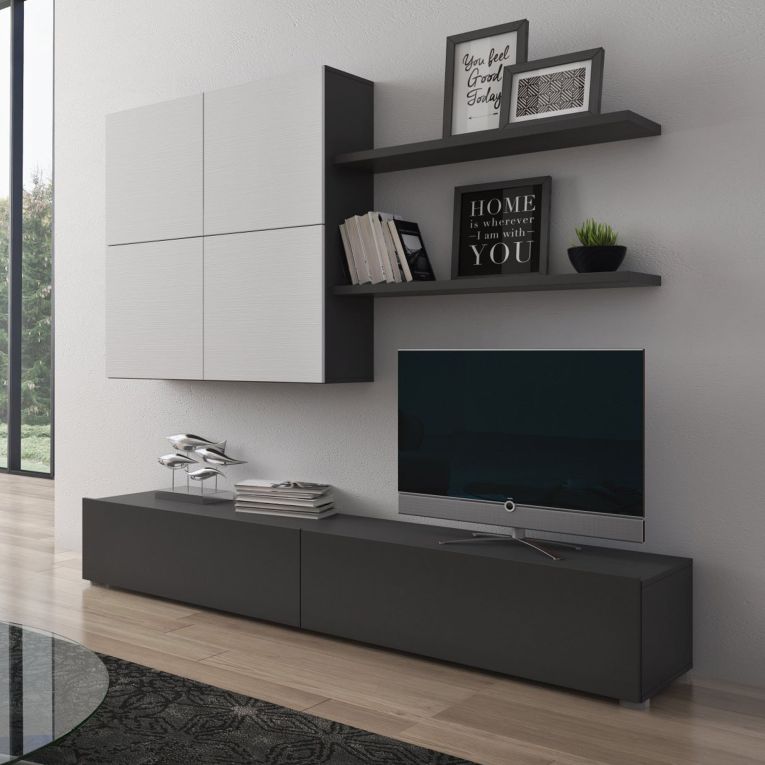 Parete Attrezzata Nero Antracite Bianco Modulabile 4 Ripiani, 6 Ante - Bagnaria