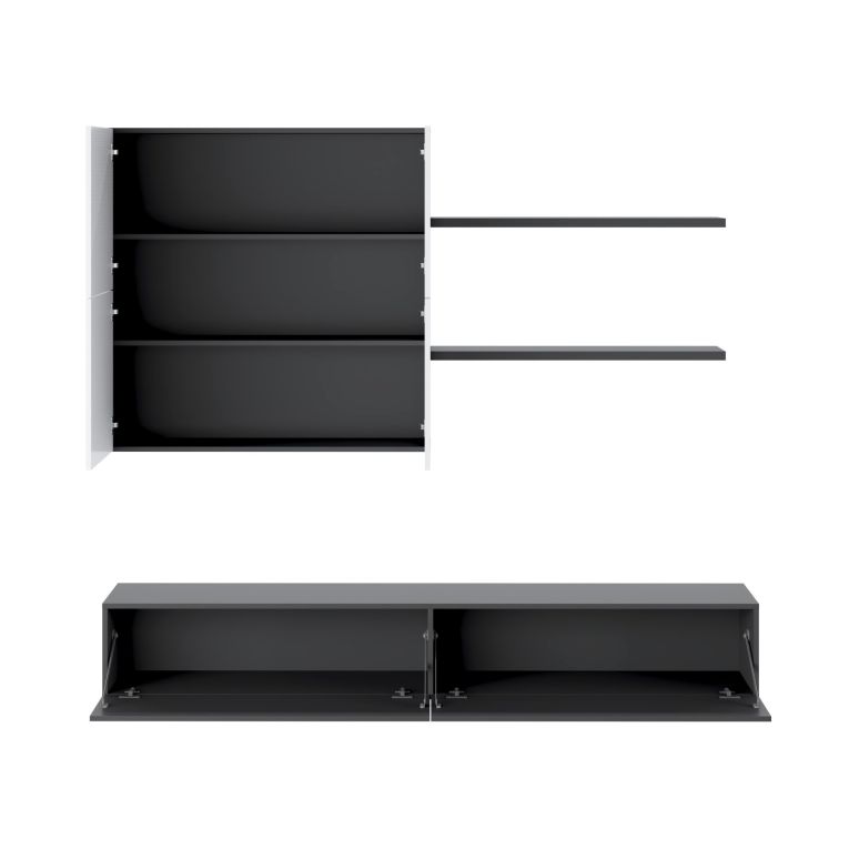 Parete Attrezzata Nero Antracite Bianco Modulabile 4 Ripiani, 6 Ante - Bagnaria