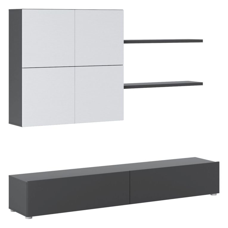Parete Attrezzata Nero Antracite Bianco Modulabile 4 Ripiani, 6 Ante - Bagnaria