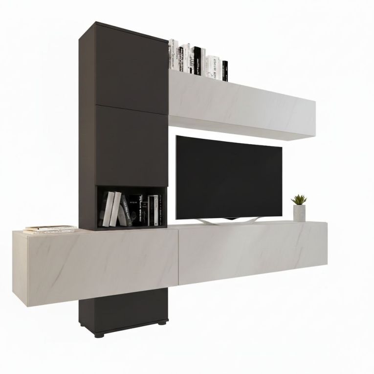 Parete Attrezzata Nero Antracite Bianco Modulabile 6 Ante, set Componibile - Isola