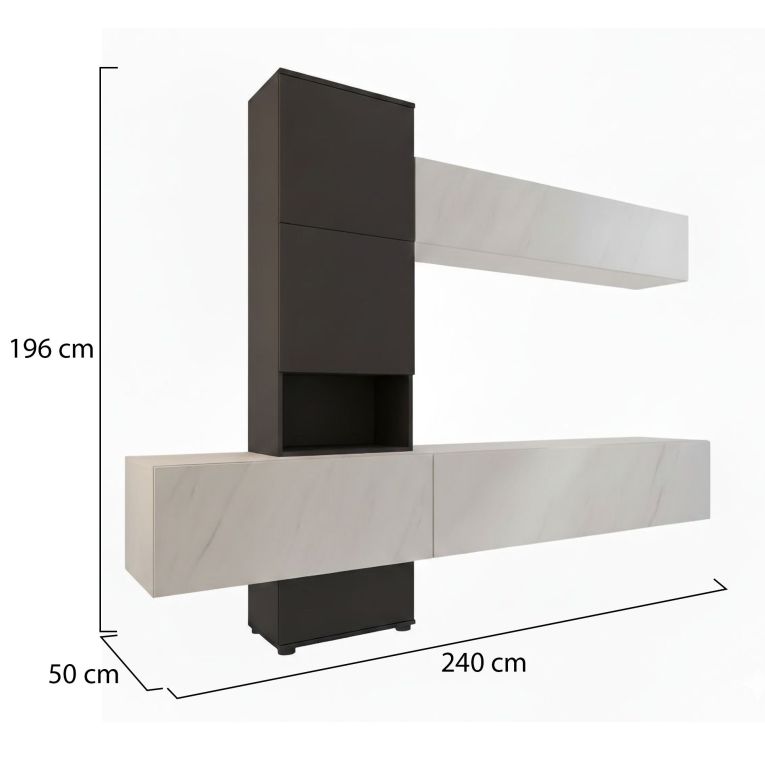 Parete Attrezzata Nero Antracite Bianco Modulabile 6 Ante, set Componibile - Isola