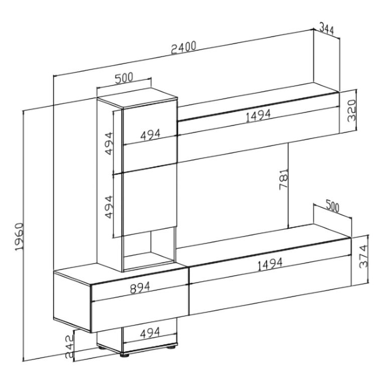 Parete Attrezzata Nero Antracite Bianco Modulabile 6 Ante, set Componibile - Isola