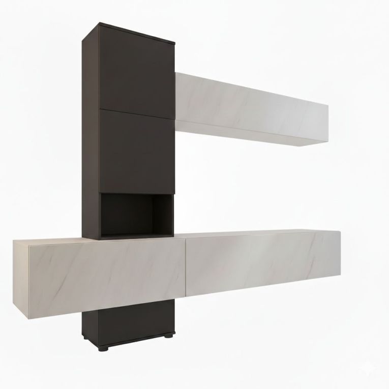 Parete Attrezzata Nero Antracite Bianco Modulabile 6 Ante, set Componibile - Isola
