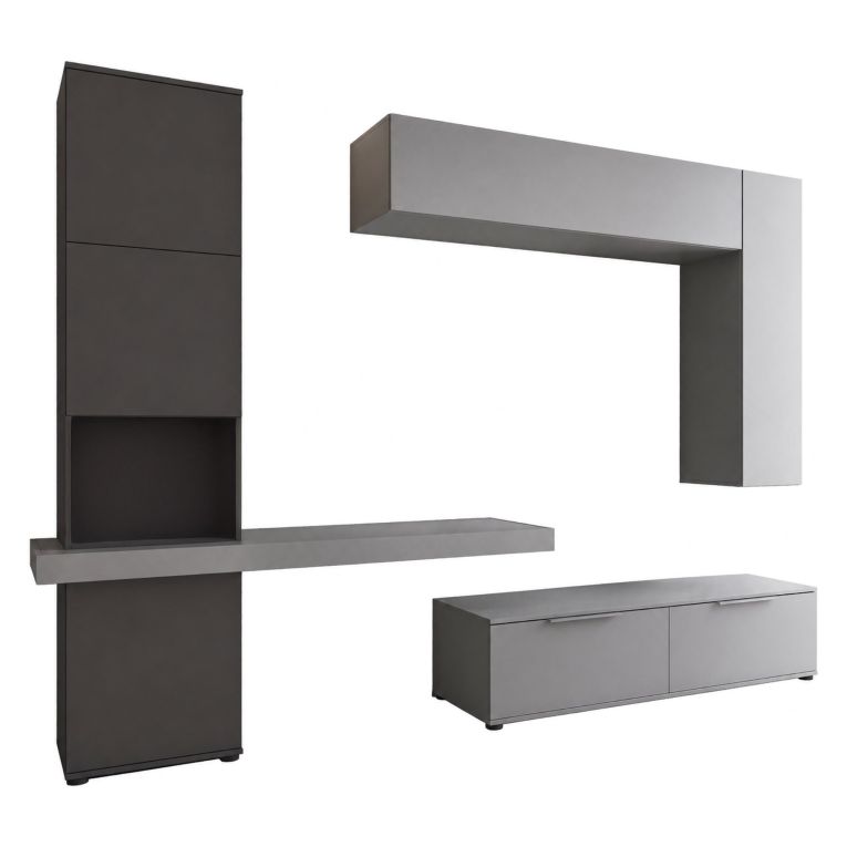 Parete Attrezzata Nero Antracite Grigio 9 Ripiani 2 Cassetti, Modulabile - Dubino
