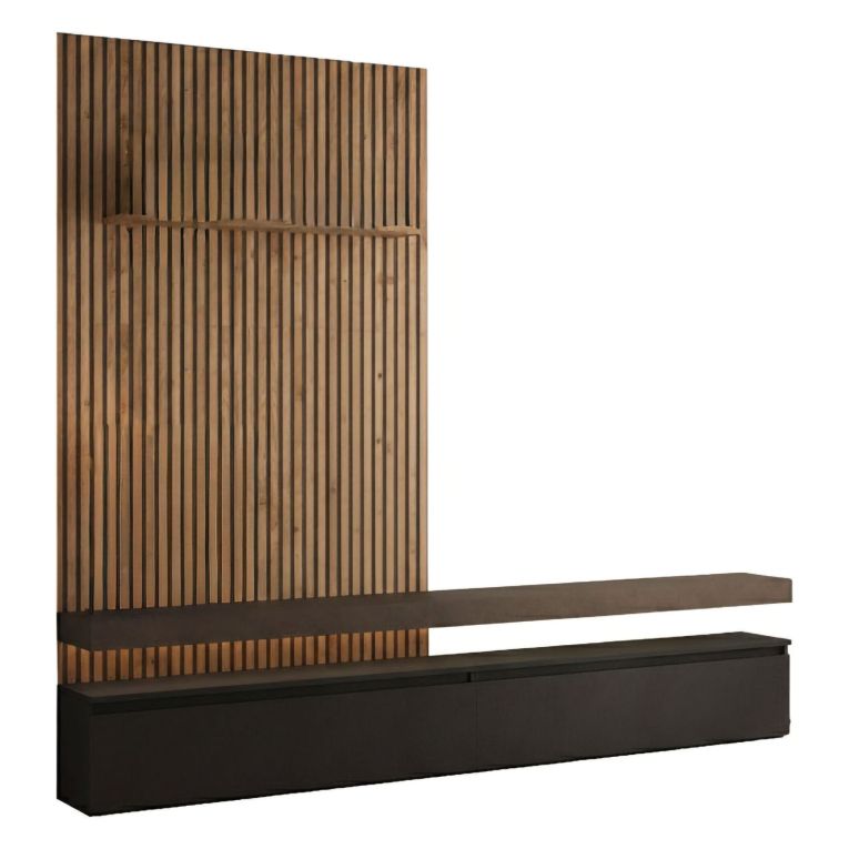 Parete Attrezzata Nero Antracite Marrone Pero Modulabile set Componibile, Apertura Standard Made in Italy - Ostana