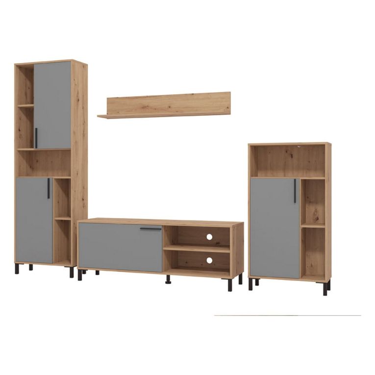 Parete Attrezzata Nero Antracite Marrone Rovere Nodi Modulabile 12 Ripiani 279x38x192.5h cm, 17 Vani - Civitate