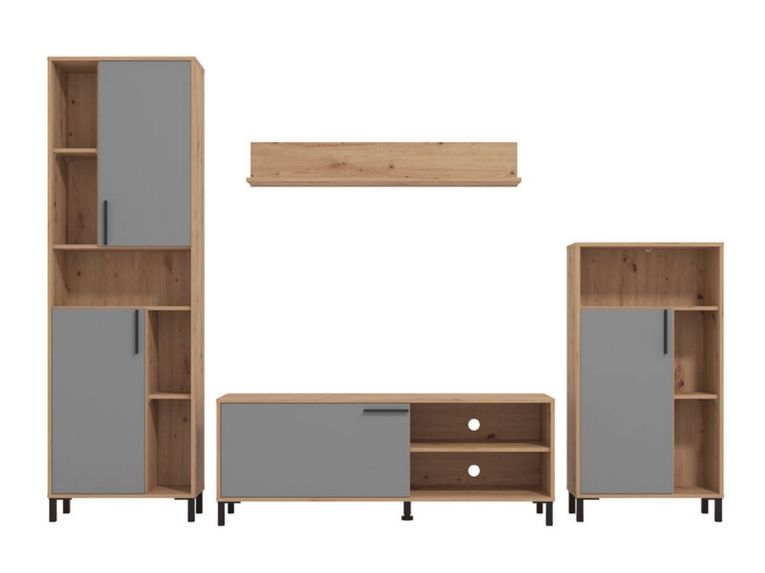Parete Attrezzata Nero Antracite Marrone Rovere Nodi Modulabile 12 Ripiani 279x38x192.5h cm, 17 Vani - Civitate