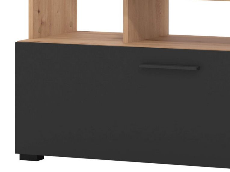 Parete Attrezzata Nero Marrone Rovere Nodi 8 Ripiani 2 Ante 168.5x35x157h cm, 10 Vani - Chieve