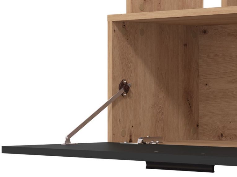 Parete Attrezzata Nero Marrone Rovere Nodi 8 Ripiani 2 Ante 168.5x35x157h cm, 10 Vani - Chieve