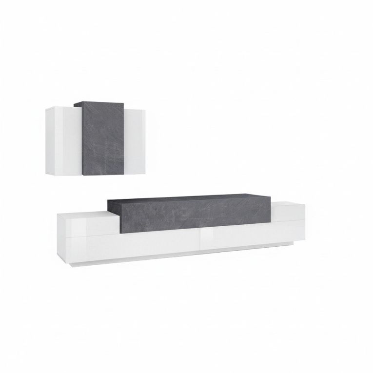 Parete attrezzata Ruben, Set salotto porta TV, Mobile soggiorno multiuso, 100% Made in Italy, cm 240x45h180, Bianco lucido e Ardesia
