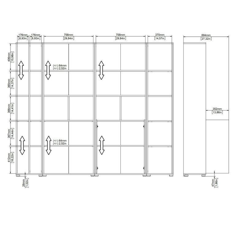 Parete attrezzata Sabine, Composizione soggiorno, Mobile salotto multiuso, Armadio porta TV, 34x241 h205 cm, Rovere e Grigio
