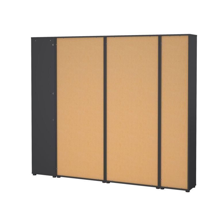 Parete attrezzata Sabine, Composizione soggiorno, Mobile salotto multiuso, Armadio porta TV, 34x241 h205 cm, Rovere e Grigio