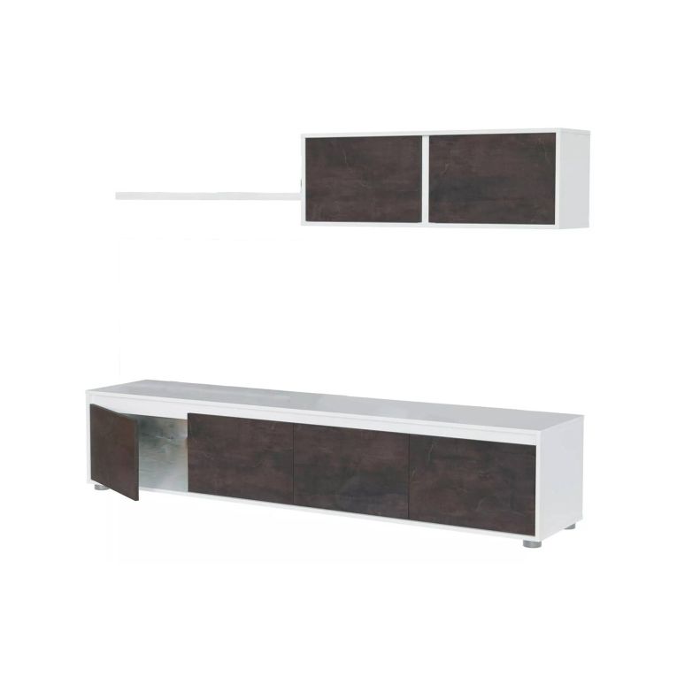 Parete attrezzata Savannah, Mobile da soggiorno porta TV, Composizione set salotto, Set salotto con pensile, 200x41h43 cm, Bianco e Ossido