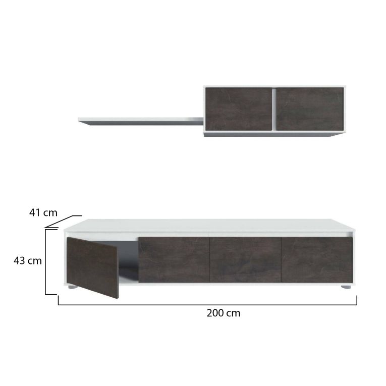 Parete attrezzata Savannah, Mobile da soggiorno porta TV, Composizione set salotto, Set salotto con pensile, 200x41h43 cm, Bianco e Ossido
