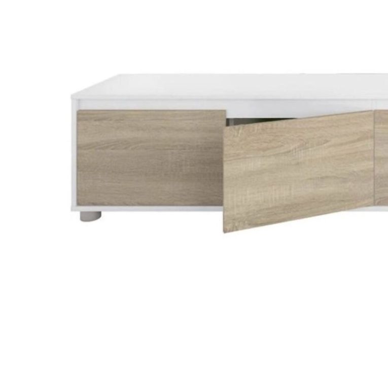 Parete attrezzata Savannah, Mobile da soggiorno porta TV, Composizione set salotto, Set salotto con pensile, 200x41h43 cm, Bianco e Rovere