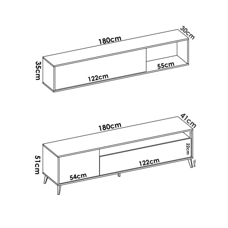 Parete attrezzata Tambo, Composizione soggiorno, Mobile salotto multiuso, Armadio porta TV, 180x41 h180 cm, Bianco e Rovere