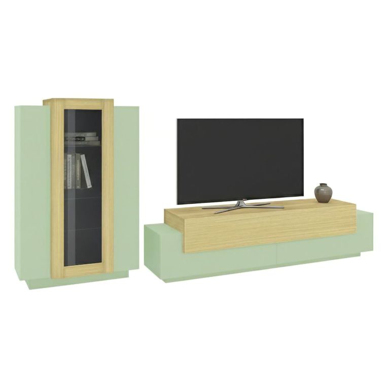 Parete Attrezzata Verde Modulabile 10 Ripiani 280x45x120.5h cm, Apertura a Ribalta, Battente - Lazzate