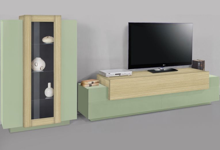 Parete Attrezzata Verde Modulabile 10 Ripiani 280x45x120.5h cm, Apertura a Ribalta, Battente - Lazzate