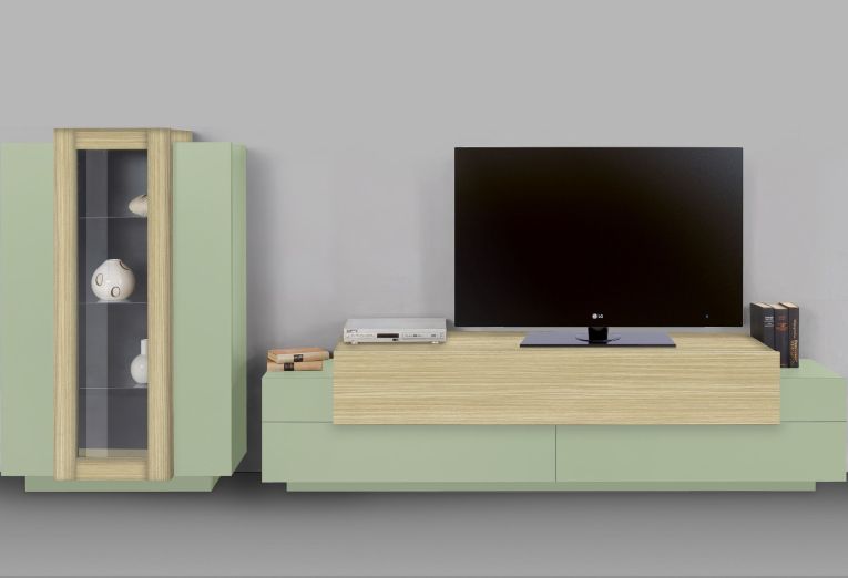 Parete Attrezzata Verde Modulabile 10 Ripiani 280x45x120.5h cm, Apertura a Ribalta, Battente - Lazzate