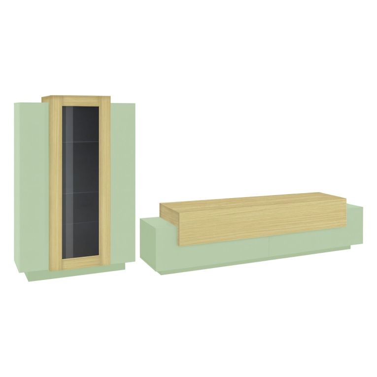 Parete Attrezzata Verde Modulabile 10 Ripiani 280x45x120.5h cm, Apertura a Ribalta, Battente - Lazzate