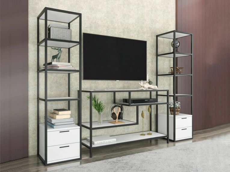 Parete salotto 12 ripiani 198cm bianca e nera - Felion