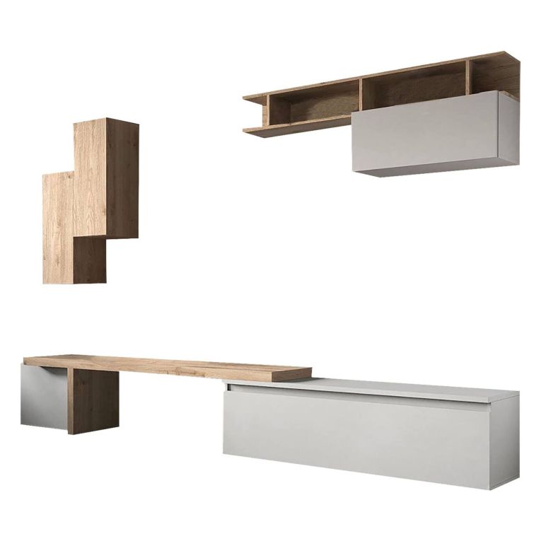 Parete salotto 4 ante 290cm rovere e grigia chiaro - Chris