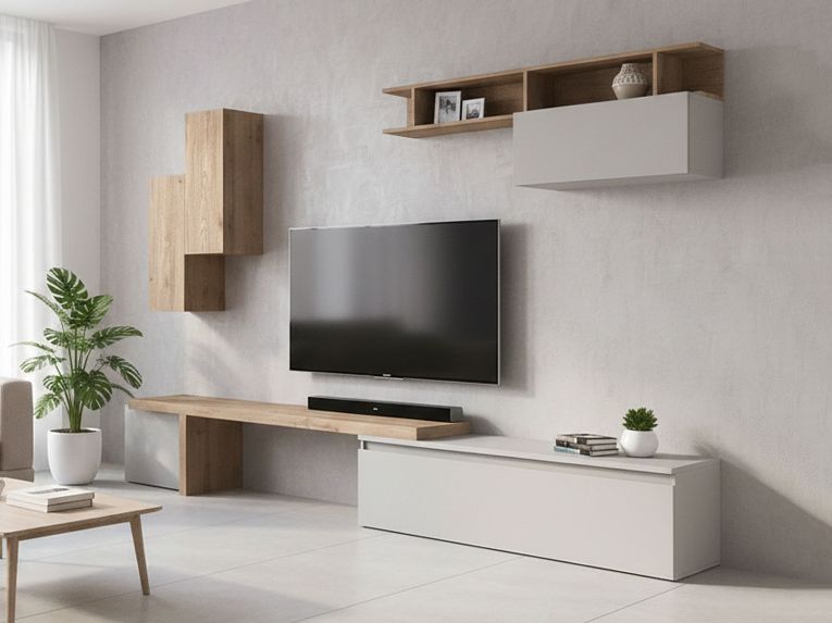 Parete salotto 4 ante 290cm rovere e grigia chiaro - Chris