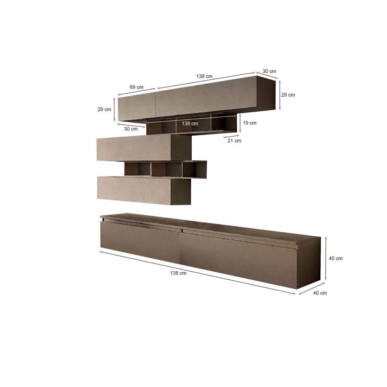 Parete salotto 8 ripiani 276cm bronzo e grigia - Hilaire