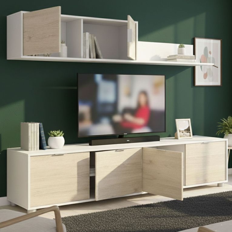 Parete salotto classica 200cm bianca e rovere - Winnie