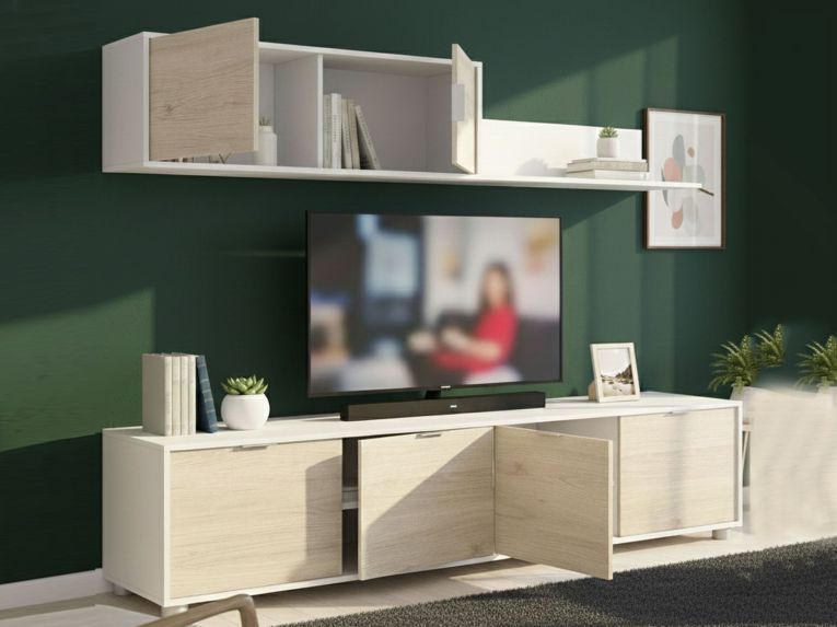 Parete salotto classica 200cm bianca e rovere - Winnie