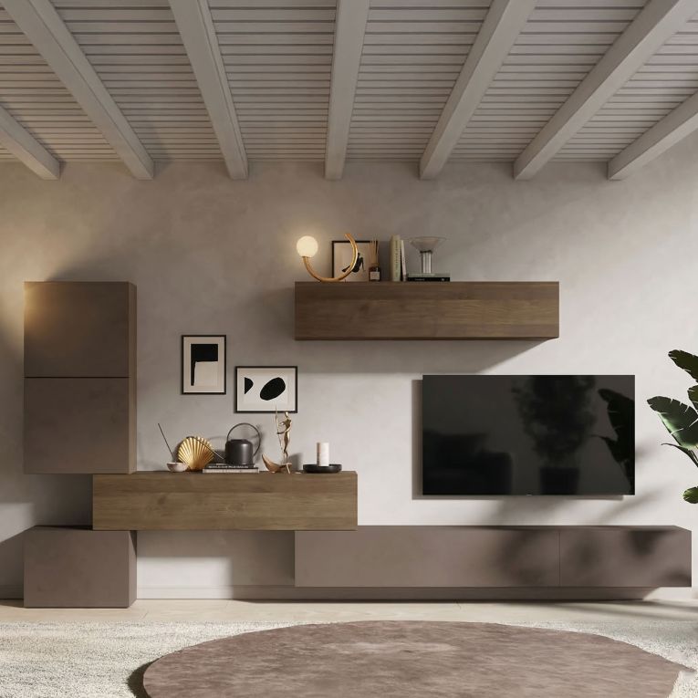 Parete salotto classica 340cm bronzo e noce - Lingling