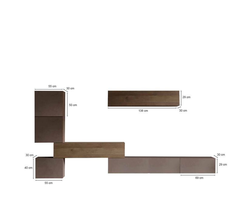 Parete salotto classica 340cm bronzo e noce - Lingling