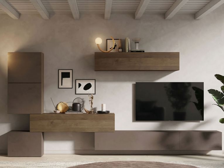 Parete salotto classica 340cm bronzo e noce - Lingling